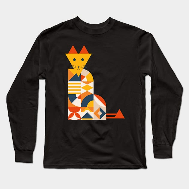 Geometric Colorful Cat Long Sleeve T-Shirt by MitGlück